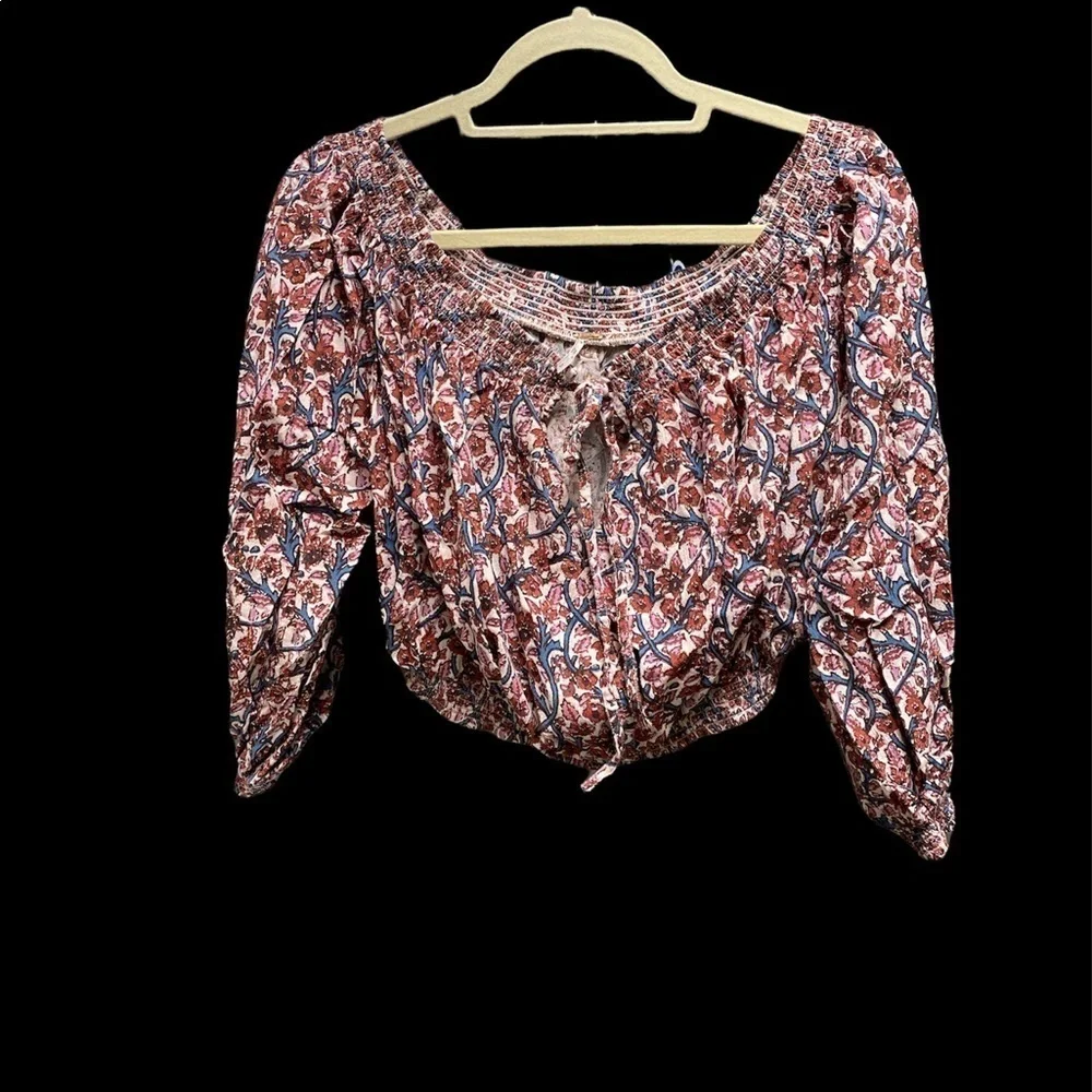 Free People blouse cropped off shoulder long sleeve floral print Size small